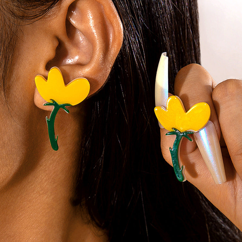 Wholesale 2PCS/Pack color flower sunflower earrings  tulip flower earrings earrings